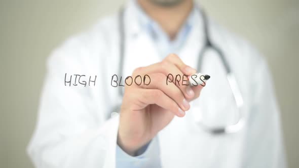 High Blood Pressure, Doctor Writing on Transparent Screen