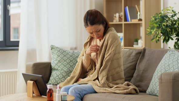 Sick Woman Having Video Call on Tablet Computer