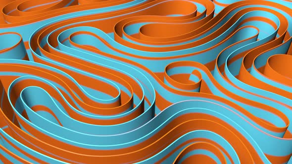 Rows of colorful rippling stripes animation 3d rendering. Motion design. Smooth hypnotic pattern.