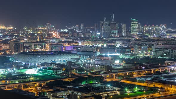 Beautiful View of Bright Lights From Dubai Aerial Timelapse