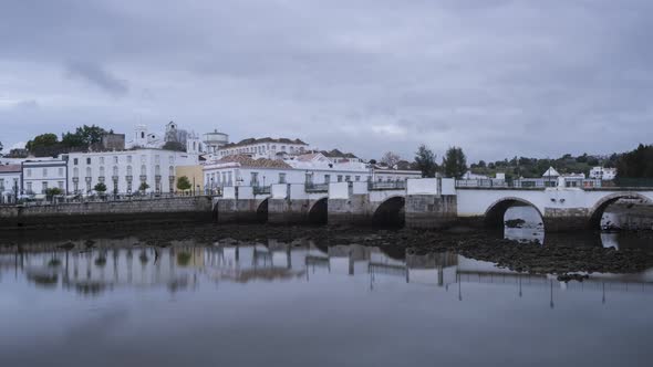 Tavira city Timelapse view with river gilao in Algarve, Portugal