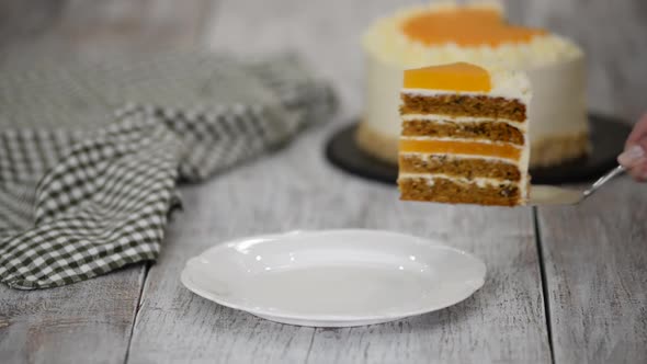 Piece of Delicious Carrot Cake with Orange Jelly