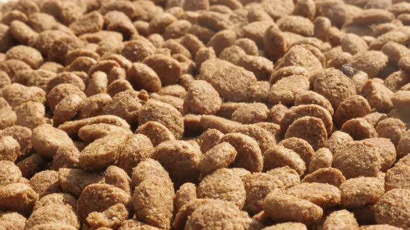 Dry cat or dog food close-up 4K 2160p 30fps UltraHD footage - Shallow DOF  pet pellets on  pile  384