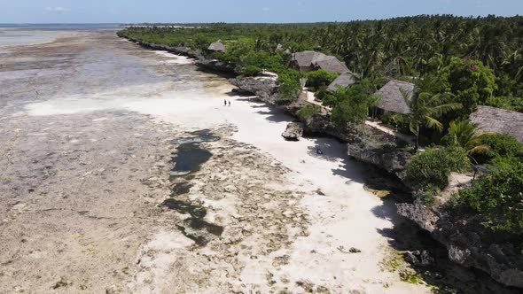 Aerial View of the Indian Ocean Near the Shore of the Island of Zanzibar Tanzania Slow Motion