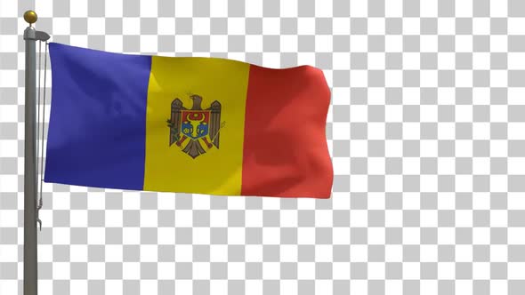 Moldova Flag on Flagpole with Alpha Channel