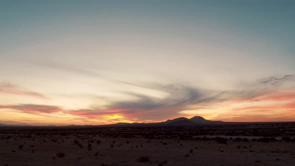Colorful sunrise timelapse in California Mojave Desert, zoom out
