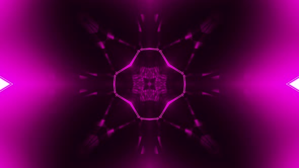 Flying in a tunnel with flashing red fluorescent lights. Kaleidoscope Infinitely looped animation.