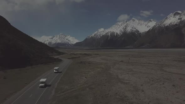 Camping cars driving in New Zealand