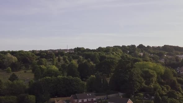 Beautiful aerial view of the green woodlands in Exeter, Devon
