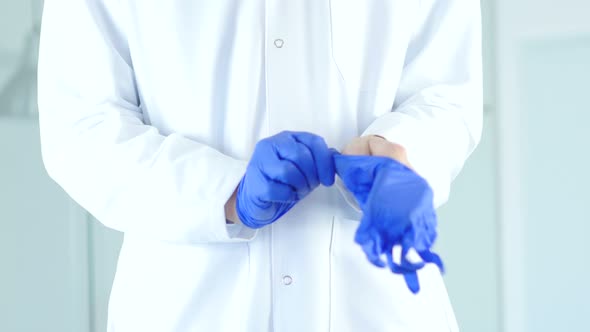 Research Scientist, Doctor Wearing Gloves in Hands