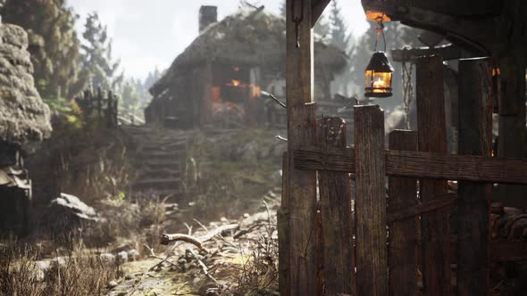 Old Retro Village in Pine Forest alt