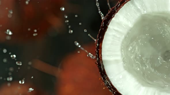 Super Slow Motion Shot of Splashing Water From Coconut at 1000Fps.