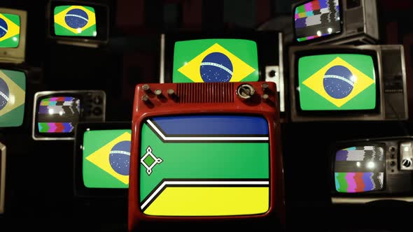 Flag of Amapa and Brazil Flags on Retro TVs.