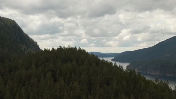 Aerial View of Indian Arm Mountains and Canadian Nature Landscape