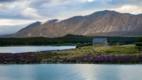 Lake Tekapo and Church of The Good Shepherd, New Zealand in Time Lapse