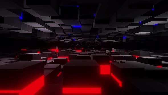 Red And Blue Tunnel Motion With Dark Cubes Vj Loop 4K