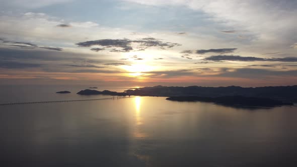 Aerial view panning Second Penang Bridge