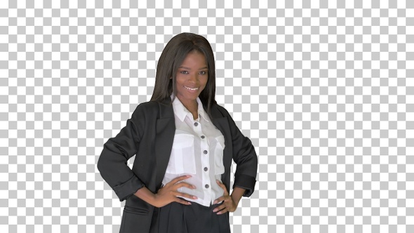 Pretty African American business woman smiling, Alpha Channel