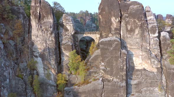 The Bastei Rock Formation and Bridge Crossing the Towering Landmark in G