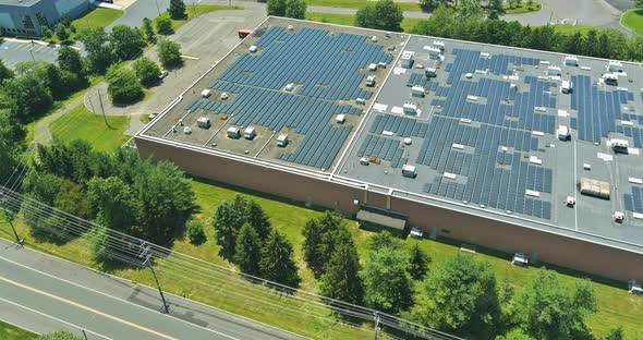 Aerial panoramic view rooftop on the solar panel energy for generating electricity