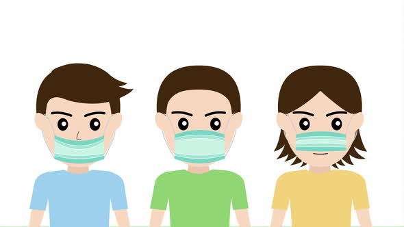 Animation of how to wear a mask to prevent viruses and social distancing