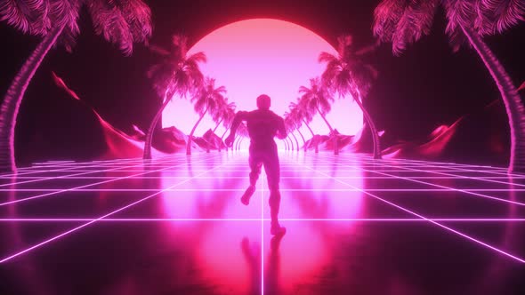 Sci Fi Character Runing Retrowave Backdrop