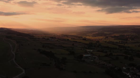 Aerial footage at sunset in the beautiful village of Middleham, Leyburn in North Yorkshire in the UK