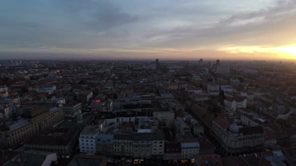 Aerial view of Zagreb at sunset