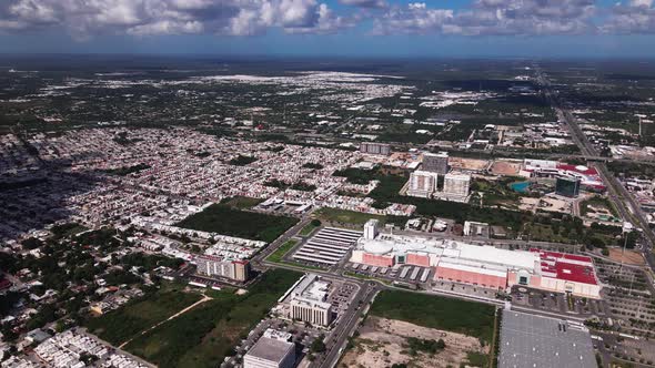 Flying over the huge malls in merida, yucatan, mexico