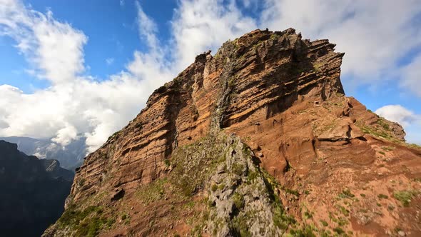 Beautifull Mountain Surfing FPV Drone Aerial View Close Flying Along the Cliffs in Madeira