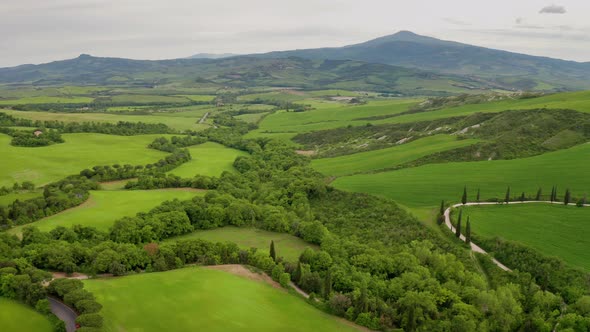 Flying over the beautiful Tuscany Italy landscape