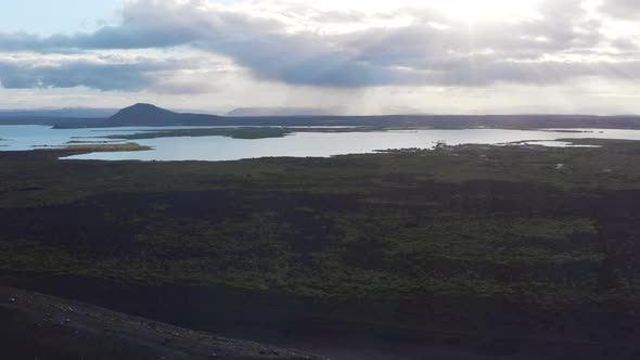 Drone Over Tranquil Sunlit Landscape In Iceland