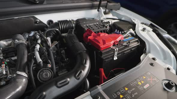 Car Engine Under the Hood of a Modern Car