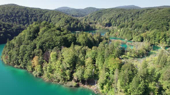 Aerial View of the Plitvice Lakes in the National Park of Croatia Clean Nature