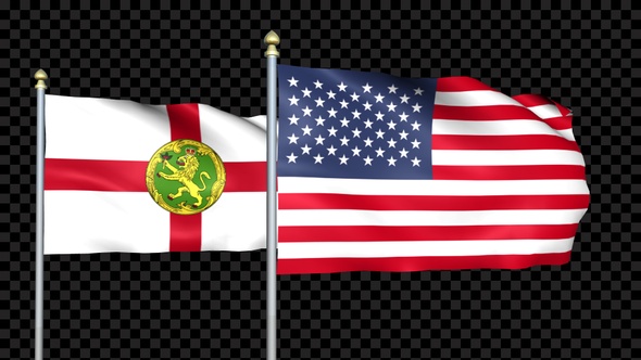 Alderney And United States Two Countries Flags Waving