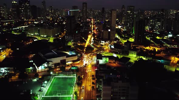 Night scape of famous avenue at downtown Goiania Brazil.