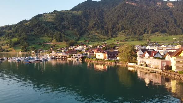 Luxurious House At Swiss Lake From Drone View