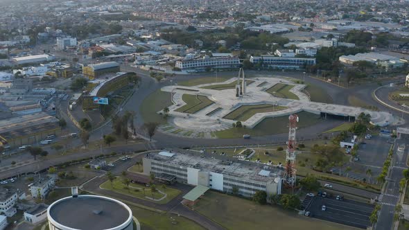 Empty Flag Square in Santo Domingo city due to Coronavirus outbreak. Aerial view