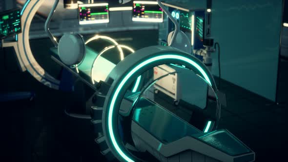 Futuristic Sci Fi MRI Scanner Medical Equipments in Hospital alt