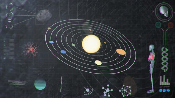 Smudgy Dirty Futuristic Hud Analyzing Values Of The Solar System And Human