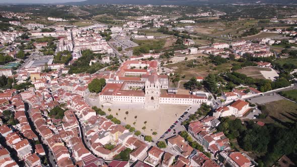 Aerial establisher of Alcobaça monastery. Famous monument in Portugal. Aerial view