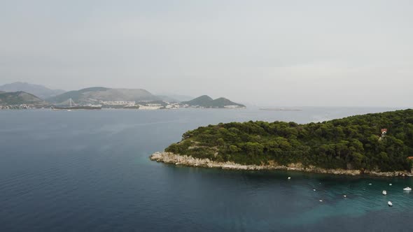 Kolocep Island in Croatia, aerial footage with slow push in.