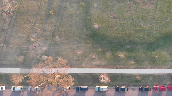 birds eye view, street during sunset