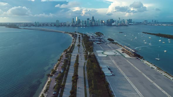 Panning wide landscape of coast city of Miami Florida United States
