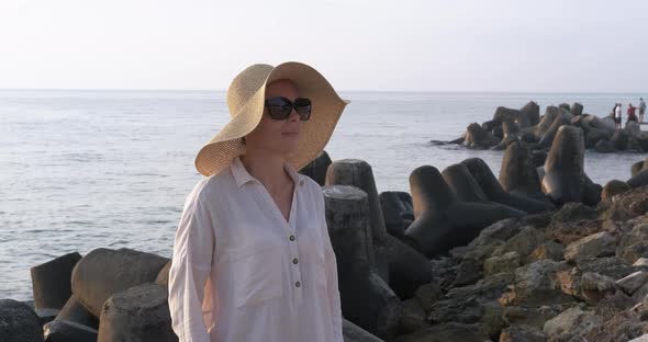 Joyful Lady on Summer Beach