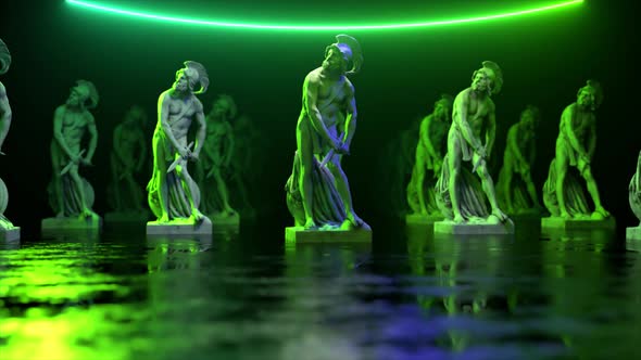 Philopoemen Sculpture Illuminated By Neon Light