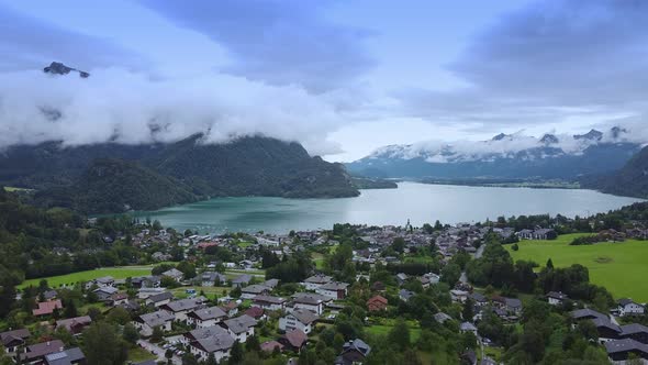 Picturesque Aerial View of Lake Wolfgangsee in Austria