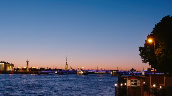 St. Petersburg, Russia: The Palace Bridge In White Nights In The Summer