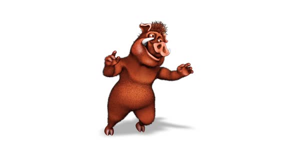 Cartoon Boar Dance  Looped on White Background