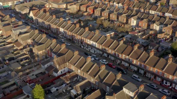 Aerial View of Terraced Working Class Housing in Luton at Sunset